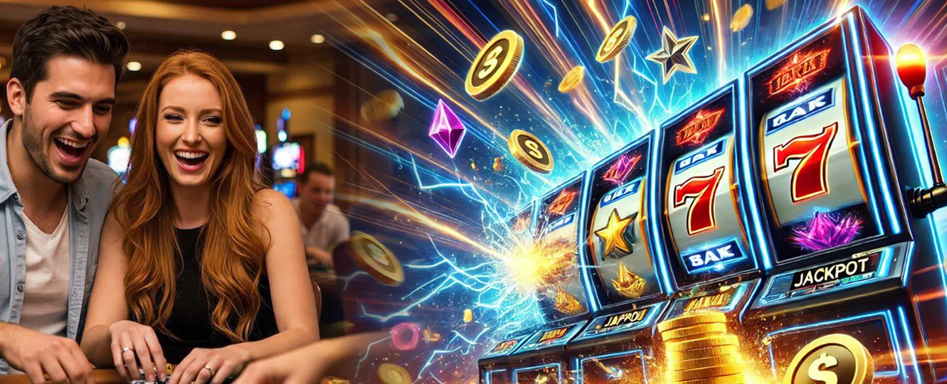 Luxurious 777 slot machine with golden glitter